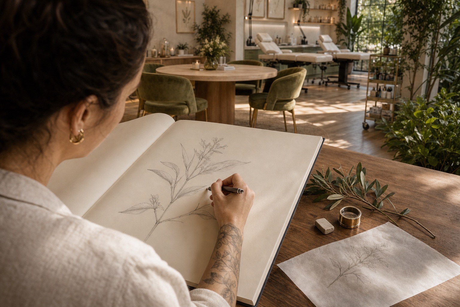 Disegno custom botanico sviluppato a mano nello studio