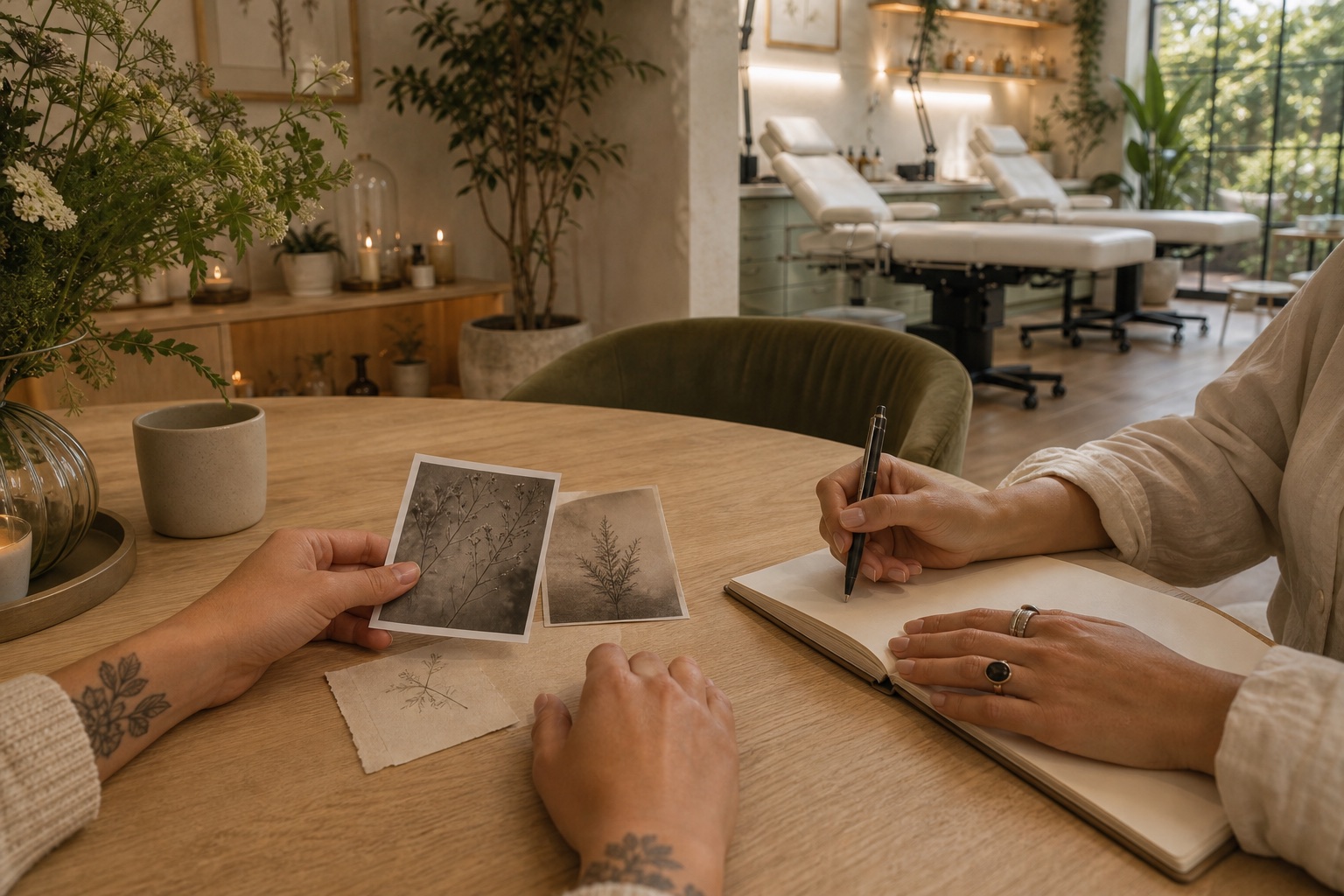 Cliente e tattoo artist condividono riferimenti al tavolo di Botanica